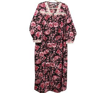 Dream & Co Cotton Lounge Dress Robe Maxi, Button, Pockets, Floral, L